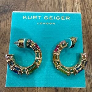 Kurt Geiger Gold Multicolor Baguette Hoop Earrings